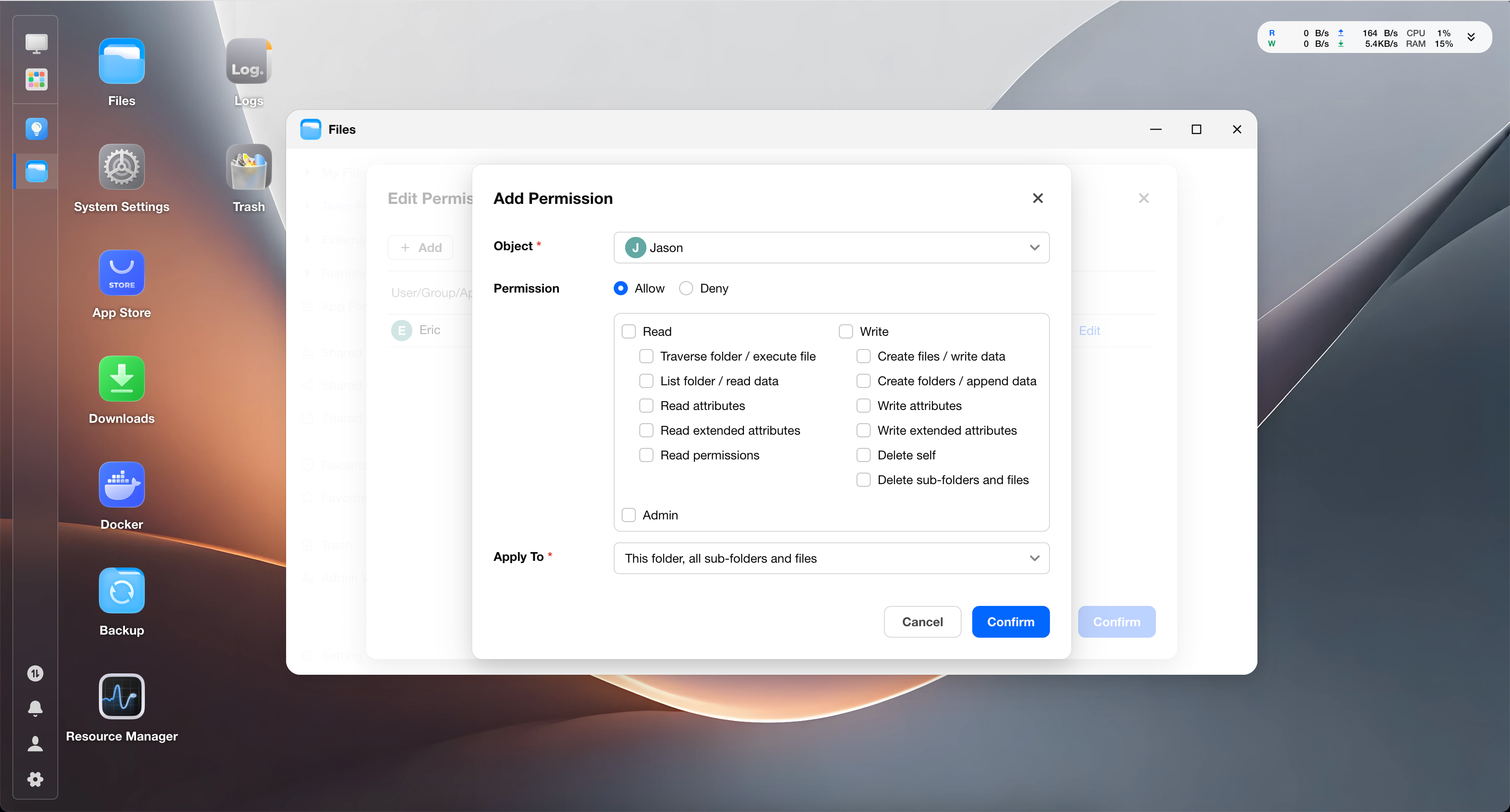 file management - How do file permissions work and how can I configure them? - Custom permissions screenshot